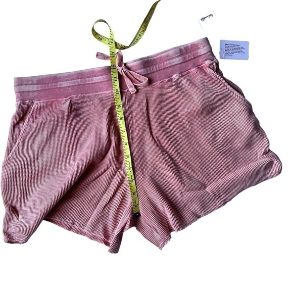 SPLENDID shorts tie waist thermal waffle mineral wash raw hem rose cotton size L - Picture 13 of 14